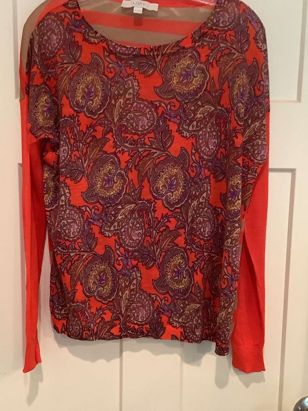 LOFT Red Paisley Long-Sleeve Women's Top
